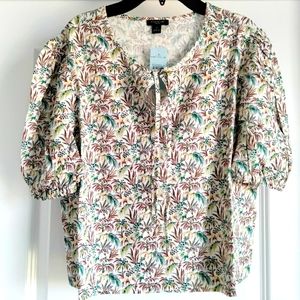 NWT Sz SP Ann Taylor Palm Print SS Blouse